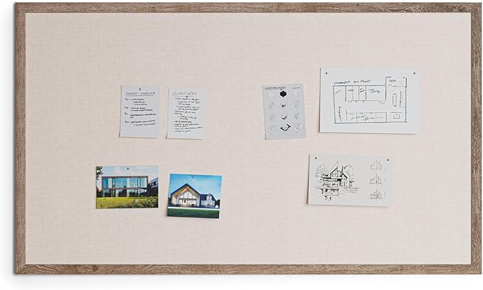 U Brands Linen Bulletin Board, 48" x 72", Rustic Wood Style Frame, Industrial Grade Pinning Surface