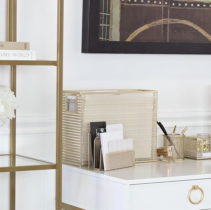 BLU MONACO | Gold Metal Mesh Mail Sorter Organizer Countertop | Paper Sorter for Desk with Three Tiers | Letter Organizer and Outgoing Mail Holder