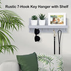 Lwenki Decorative Key Holder for Wall with Shelf, Entryway Shelf with Hooks Holds Leashes, Jackets and Glasses – Sturdy Wood Keyholder Entrance Hanger with Mounting Hardware (Gray, Large)