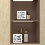 CQM 2 PCs Funny Bathroom Decor, Humorous Bathroom Decorative Sign, Rustic Farmhouse Style, White Wooden Box Sign, 5.1 x 5.1 inches, Wood Material