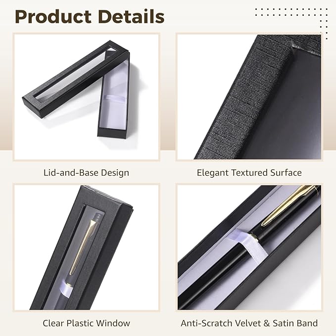 OMISTAR 50 PCS Pen Gift Box Empty Cases with Clear Lid, Black Ballpoint Pen Gift Box Pen Jewelry Display Box for Jewelry Gift Business Birthday Souvenir Office Supplies (50PCS)