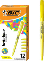 BIC Brite Liner Highlighters, Chisel Tip, 12-Count Pack of Yellow Highlighters, Ideal Highlighter Set for Organizing and Coloring