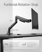 monTEK Deluxe Monitor Arm up to 40 Inch Holds 26.4 lbs Curved Screens Aluminum Fully Motion Adjustable Single Monitor Stand with Clamp/Grommet Desk Mount, Quick Release Plate,75/100mm VESA, MA1008BK