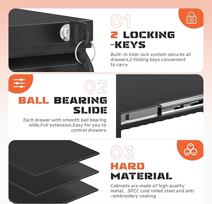 INTERGREAT 3 Drawer Mobile File Cabinet with Lock, Metal Filing Cabinets for Home Office, Rolling Under Desk Organizer for Letters/Legal/A4, (Fully Assembled-Black)