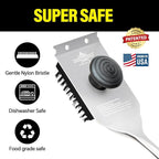 XUDAKAIXIN Grill Brush and Scraper, Dual Grip Design,Extra Strong BBQ Cleaner Accessories,Safe Nylon Bristles Barbecue Triple Scrubbers Cleaning Brush for Cast Iron Grates/Porcelain/Charcoal Grill