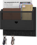 Nekon Mail Organizer with Drawer for Wall, 12"W x 10"H x 3.1"D Mail Sorter Wall Mounted, Wooden Key Holder Wall File Organizer Letter Sorter for Letter Magazines (Black)