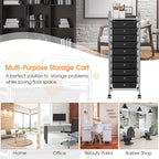 GLACER 10 Drawers Rolling Cart, Storage Cart with w/Removable Drawers & Steel Frame, Utility Mobile Trolley w/Universal Casters & 2 Brakes, Organizer Cart for Home, School, Office (Black)