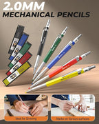 Nicpro 27 Pack Carpenter Pencils for Woodworking, Construction Mechanical Pencil with 100 Refill, Automatic Center Punch and Carbide Scribe Carpenter Tool, Construction Pencil for Carpenters Marking