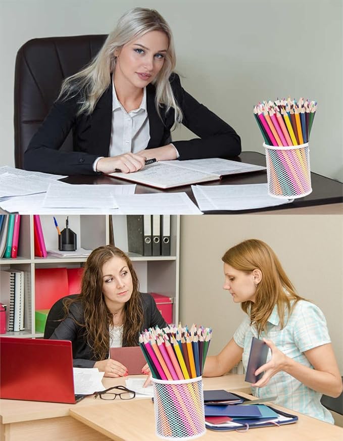 SNOW COOLER Pen Holder Mesh Pencil Holder Metal Pen Holder Cup Pencil Cup Holder for Desk Office Pen Organizer White, 4 Pack
