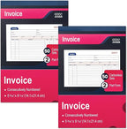 XKDOUS 2 Pack Invoice Book, 2-Part Carbonless, 5-9/16" x 8-7/16" Invoice Receipt Book for Small Business, 50 Sets per Book