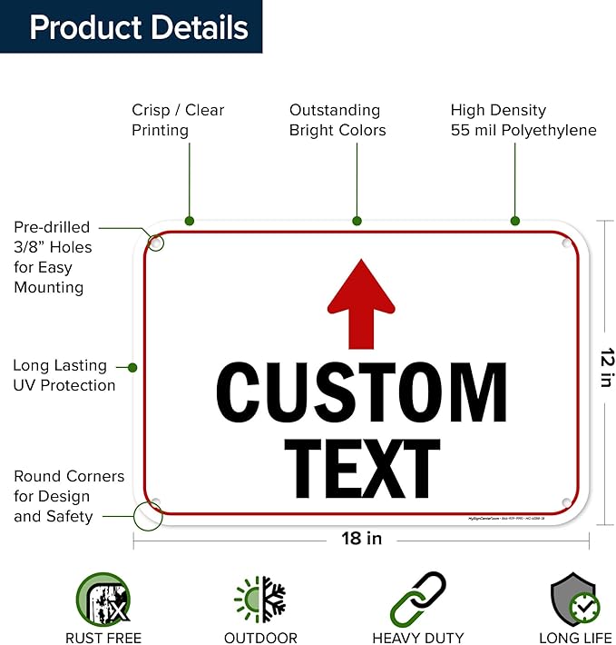Custom Arrow,Custom Directional Sign, Up Arrow,12x18 Inches, 55 mil thick HDPE (high density polyethylene) Made in USA by My Sign Center