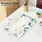 Luminzo Plastic Cute Clipboard Low-Profile Metal Clip, A4 Letter Size 9 x 12.5 in, 8.5 x 11 Paper Clip Board for Teachers, Nurses, Classroom,Fresh Greenery