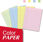 Kaisa Filler Paper Colored loose Leaf Paper, Wide Ruled 8x10.5in Colored Paper, 3-Hole Punched for 3-Ring Binders,100Sheets/pack 4Packs, FC10001W
