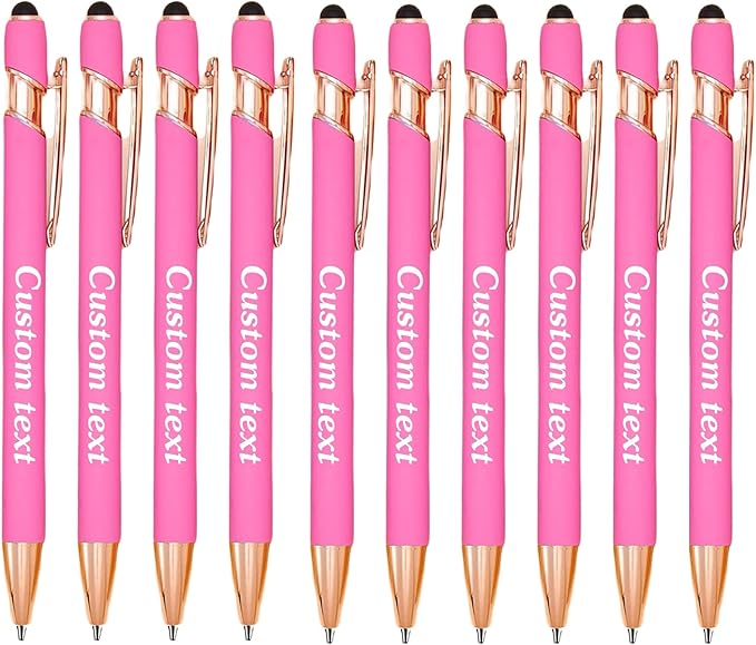 CRME Custom Pens Personalized Pen with Name Logo Engraved Metallic Pink Barrel Black Ink Click Pens Grip Retractable Ballpoint Pen Ideal for Business Office Encouraging Scriptures