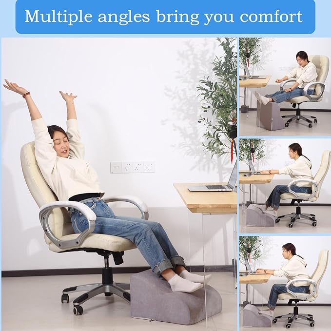 OpyTikar Foot Rest for Under Desk at Work.Multifunctional 3-Tier Foot Stool,with Washable Footrest.for Under Desk,Office Chair Gaming Chair & Sofa,Leg Elevation Pillow,Supports Posture-Light Grey