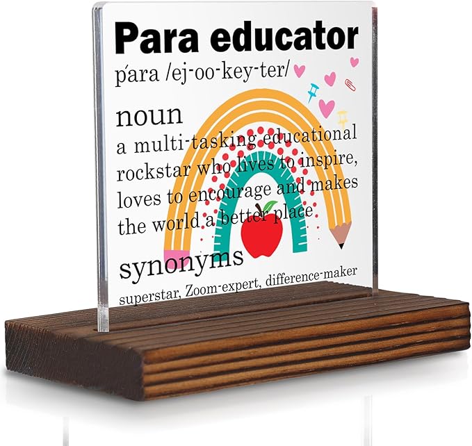 Paraeducator Gifts, Thank You Rainbow Desk Sign for Classroom Support Staff and Teacher Aides, Inspirational Education Assistant Recognition Plaque PA053
