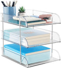 Noger Desk Organizers and Storage, 3 Tier Clear Heightened Stackable Paper Tray Organizer for Document, Letter, A4 File Paper, Desk Accessories, Office Supplies (Clear, 3 Pack)