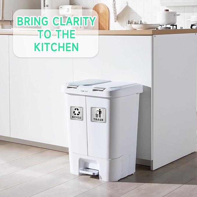 2PCS Recycle Stickers for Trash Bins, Self-Adhesive Waterproof Brushed Silver Trash and Recycling Stickers for Trash Can, Kitchen, Office, Garbage Bin Indoor, Outdoor Use