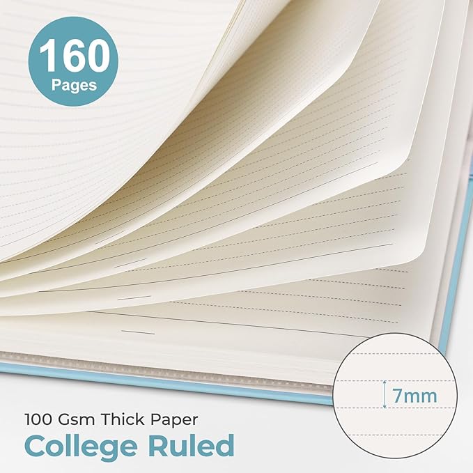 AHGXG Spiral Journal Notebook, 160 Lined Pages, A5 Medium Size (5.7'' x 8.3''), for Men & Women, Journaling, Writing, Work & Office, Hardcover, 100 GSM Thick Paper (Light Blue)