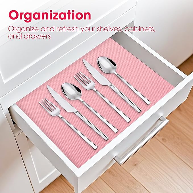 ALIUNI Drawer and Shelf Liner, Non-Slip Kitchen Cabinet Liners Non-Adhesive Thick Strong Grip Waterproof Washable Mats Protect Dresser Shelves Cupboard Bathroom Cabinets, Pink, 12 in X 10 FT