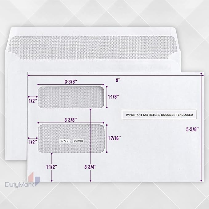 500 1099 MISC Tax Envelopes, Designed for 1099 income Misc, 1099-R, DIV, INT Tax Forms For Quickbooks or Tax Software, Double-Window Security Envelope 5 5/8 x 9, Gummed Seal, Box of 500 Envelopes