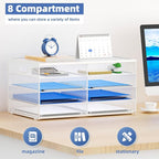 Lavatino 8 Compartments Paper Organizer for Desk, Mesh Literature Organizer, Mail File Sorter Tray with Handle, Desktop Mailbox for Office Classroom Home, White
