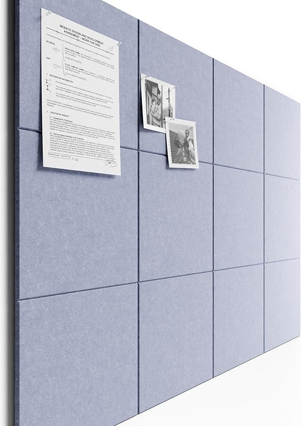 Bumusty Large Cork Board 47"x35" Alternative - 12 Pack Felt Wall Tiles with 70 Safe Removable Adhesive Tabs, 30 Pushpins, Cork Boards for Walls Pin Board Bulletin Board Office Decor (Soft Periwinkle)
