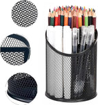 MINDEPOT 2 Pack Mesh Pencil Holder Pen Cup for Desk Round Black Pen Holder Desktop Pen Organizer 3 Compartments Pencil Organizer Desk Organizer for Office Home School