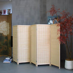 Furnnylane 5 Panel Short Room Divider Screen,Beige Freestanding Partition,Small Bamboo Panel Divider for Room Seperation,3.95 FT Tall