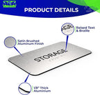 ADASigns Storage Room Sign 7”x4” - Durable Brushed Aluminum with Grade 2 Braille - Easy Installation with Strong Adhesive Tape - ADA Compliant Storage Signs for Business, Restaurants & Offices