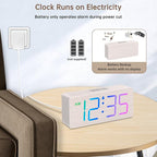 DreamSky Wooden Digital Clock for Bedroom Desk - RGB Loud Alarm Clock for Heavy Sleepers with Volume Control, Large Numbers with Dimmer for Living Room Office, Wood Decor (Plug in Clock)