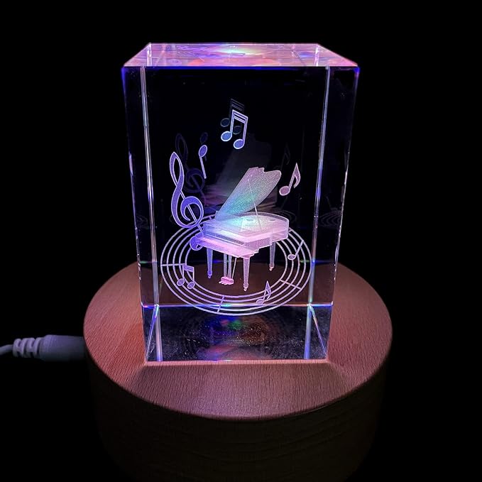 XINDAM 3D Piano Paperweight Laser Etched in Crystal Glass Cube for Graduation Christmas Birthday Valentine's Day