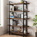 5-Tier Industrial Style Solid Wood Bookcase and Book Shelves,Rustic Wood and Metal Shelving Unit， Living Room,Modern Rustic Open Industrial Book Shelf Office,Distressed Brown (AY-02-5Tier)