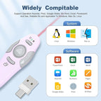 QUI Presentation Clicker Wireless Presenter Remote Clicker for PowerPoint Presentation Remote, PowerPoint Slide Advancer for Mac/Windows/Linux, Google Slide/PPT/Keynote, USB A&C, Purple