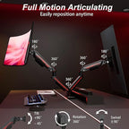 Fydeamer Dual Monitor Arm for 17-35" Screens up to 24.2 lbs, Ergonomic Gas Spring Monitor Stand with Height Adjust, Tilt, Swivel & Cable Management, VESA Desk Mount with 2 Types of Installation, Black