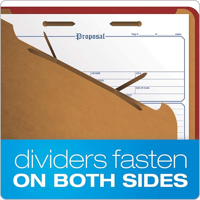 Pendaflex Recycled Classification File Folders, 2 Dividers, 2" Embedded Fasteners, 2/5 Tab Cut, Letter Size, Red (24075R), Specialty, Box of 10 (Pack of 5)