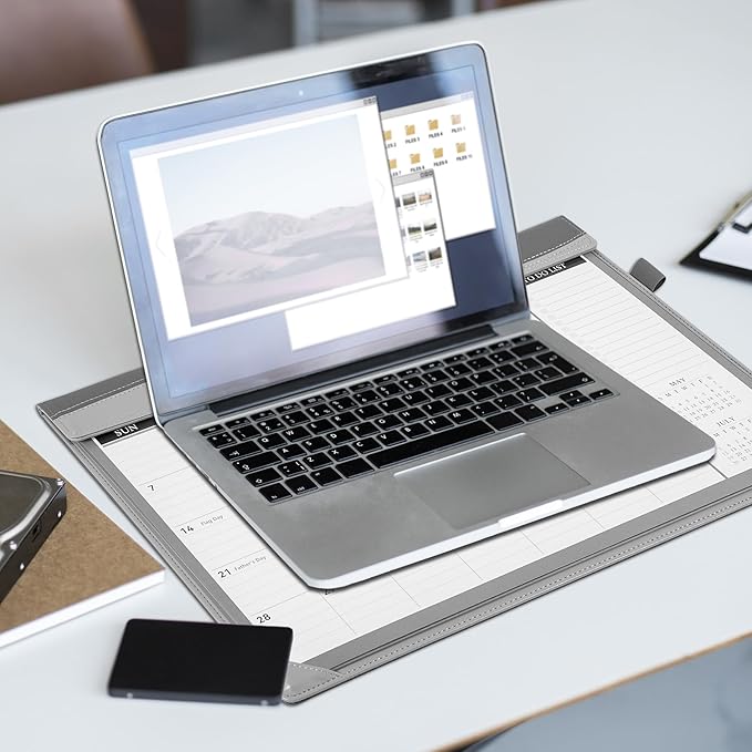 Yoment Desk Calendar 2026, Jan 2026-Dec 2027, 2026 Desk Calendar Large 17 x 12, 2026 Calendar with Plastic Cover, Pockets, to-Do Lists, Desktop Wall Calendar 2026-2027 for Office School Home, Gray
