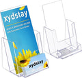 xydstay 4x9 Acrylic Brochure Holder with Business Card Holder, Clear Display Stand, Plastic Table stand Sign Holder, Pamphlet Holder Flyer Holder, Acrylic Display Stand for Office, Home, Store, 2 Pack
