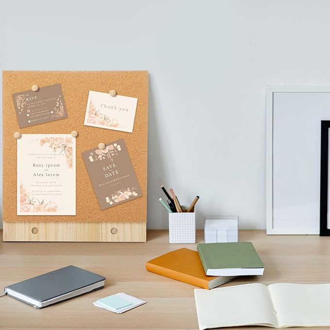 Fiwochic 2 Pcs Desktop Cork Board 9.8'' x 8.3'' Wood Frame Bulletin Board with 12 Push Pins Display Message Memo Picture Boards for Home Office School Wall Decor