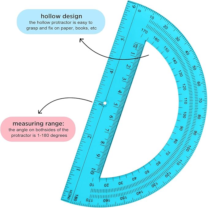 Zonon 100 Pack 6 Inch Plastic Protractor Christian Charity Donation 180 Degrees Pink Blue Clear Protractors for Classroom School Math Teacher Student Office Supplies Christmas Operation Gifts