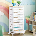SYKIARIOL Rolling Cart with Drawers,10 Drawer Rolling Cart,Rolling storage cart with drawers,White Rolling Drawer Cart,Teacher Rolling Cart for Classroom Storage,Craft Cart with Wooden Tabletop