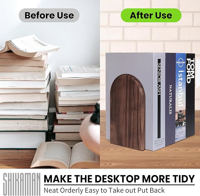 Book Ends,4 Pair Large Bookends Wood Book Ends Universal Economy Bookend (4, Large)