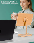 YEOUX Premium Desktop Glass Mirror, Dry Erase Board & Magnetic Phone Stand 3-in-1 | 360° Adjustable | Solid Wood | Compatible with Magsafe, Small Whiteboard for Office Home Desk