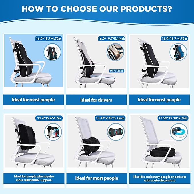 Niceeday Lumbar Support Pillow for Office Chair Car Back Support Pillow, Memory Foam Gaming Chair Desk Chair Back Cushion for Lower Back Pain Relief, Ergonomic Back Rest,Stocking Stuffers