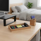 Kifmurase Wooden Desk Tray with 2 PCS Pen Holder, Wood Desk Drawer Organizer with Felt Lined, Aesthetic Organizer Tray& Pen Holder Office Home Desktop Accessories for Keys Pencils Watch Earbuds