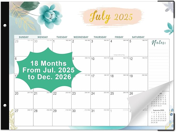Desk Calendar 2025-2026 - 18 Months Desktop Calendar From July 2025 to December 2026, 22" X 17" Large Desk Calendar 2025-2026 Perfect for Planning and Organizing In Your Home, School or Office