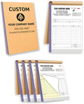 Custom Carbonless Invoice Book with Logo, Personalized Cover & Inner Pages, 2 Part NCR Receipt & Work Order Forms, Easy Tear, Writing Shield for Small Business (2-part [White/Yellow], 7.48 x 5.12INCH)