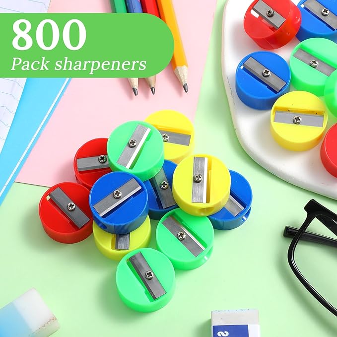 Kifmurase 800Pcs Mini Bulk Handheld Pencil Sharpeners, Portable Manual Pencil Sharpeners, Colorful Round Manual Sharpener for Classroom, Compact Crayon Sharpener, Back to School Supplies