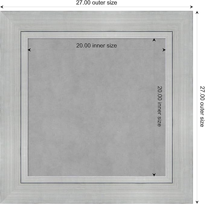 Amanti Art Silver Framed Magnetic Board 27x27 Medium Vision Board for use with Magnets, 100% Metal Sheet to Display Items as Office Decor or for Home Organization in mudroom, Kitchen or Kids Room