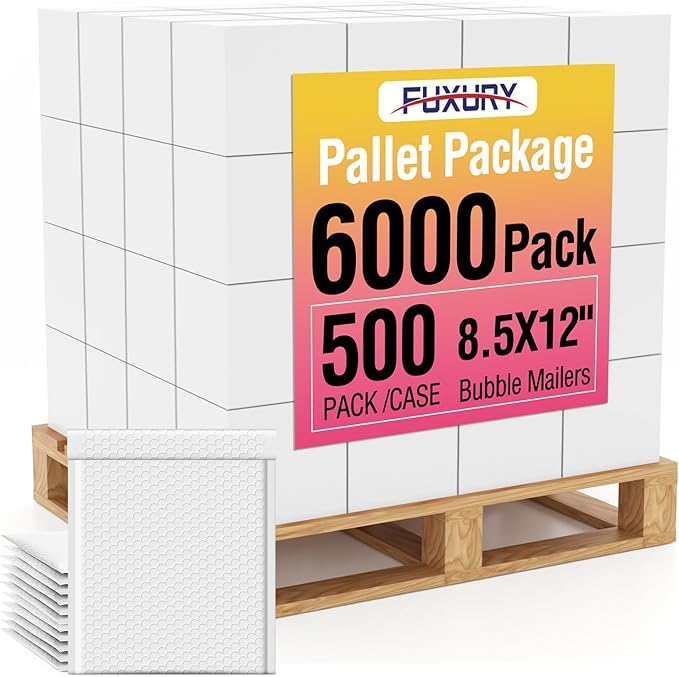 Fuxury Bubble Mailers 8.5x12" White Padded Envelopes 6000Pack Bulk Strong Adhesion Full Pallet of Padded Mailers Thick Bubble Envelopes for Small Business Mailing Books Clothes Makeup Supplies